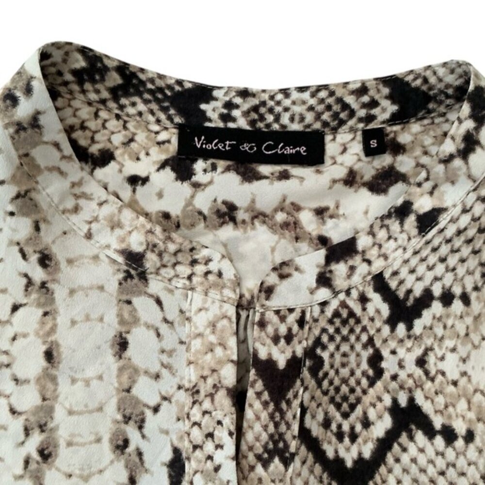 Violet & Claire Animal Print Blouse Top Long Sleeve Brown Cream Size Small - Picture 7 of 15
